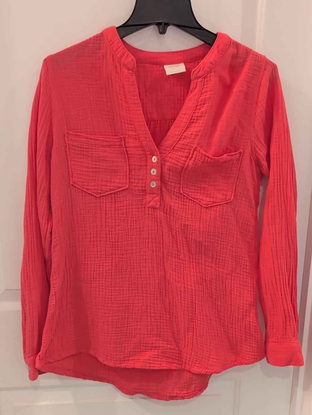 Women’s Mote Med Cotton Gauze Henley Top - Coral Pink Reddish